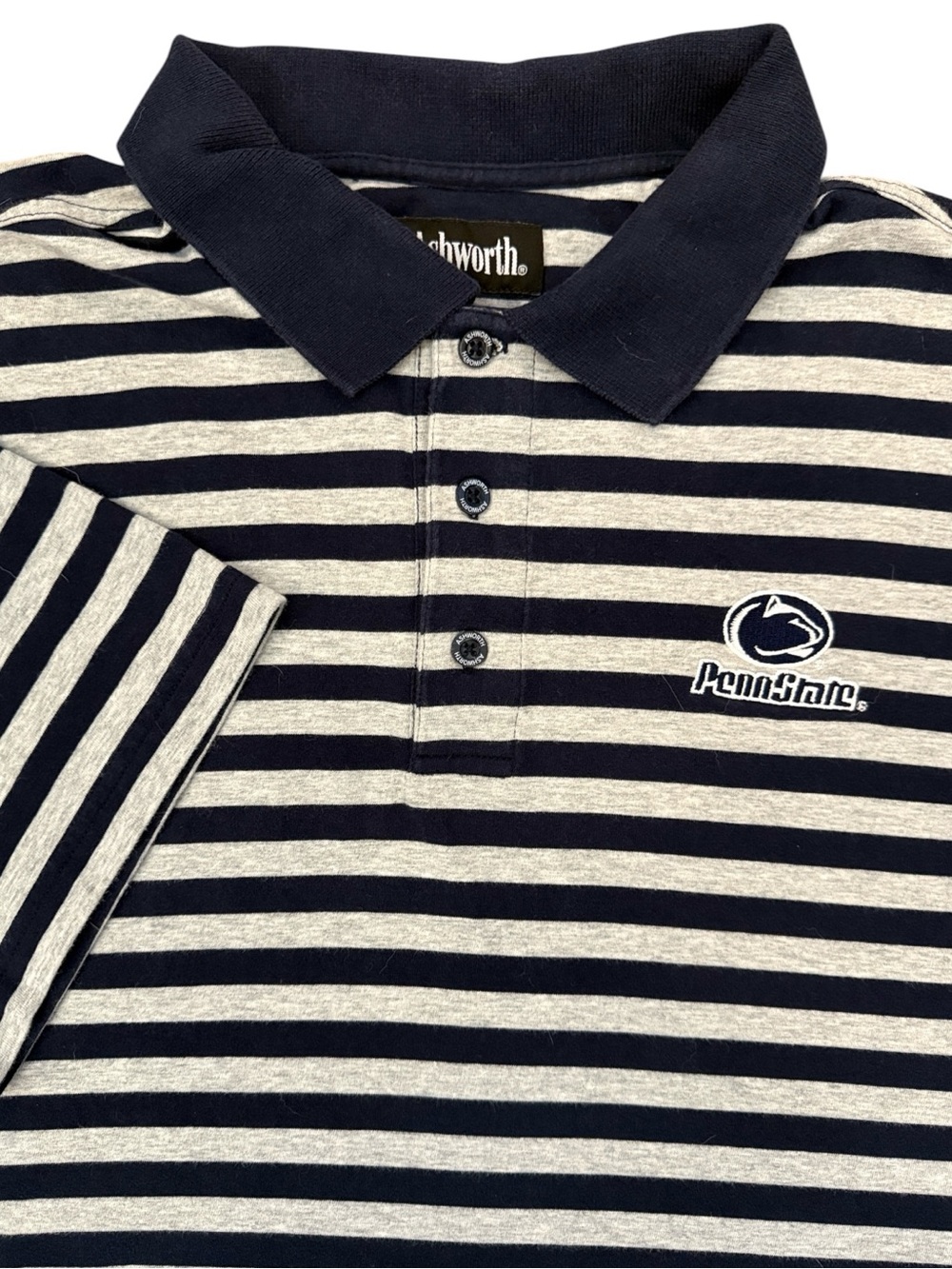 Ashworth Penn State Nittany Lions Polo Shirt XL Navy Gray Striped Cotton Golf